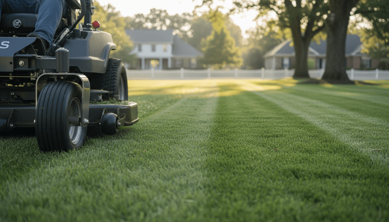 Well-maintained residential lawn with clean edges and healthy green grass